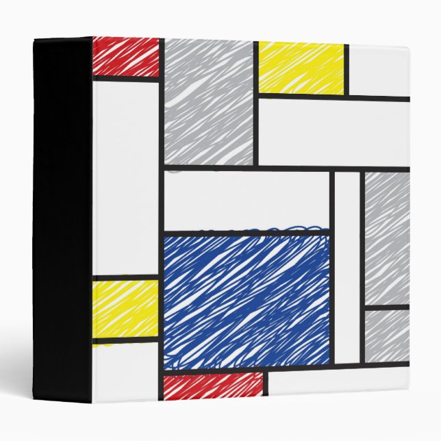 Mondrian Scribbles Minimalist De Stijl Modern Art Binder (Front/Spine)
