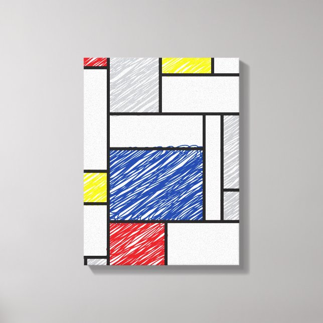 Mondrian Scribbles Minimalist De Stijl Modern Art Canvas Print (Front)