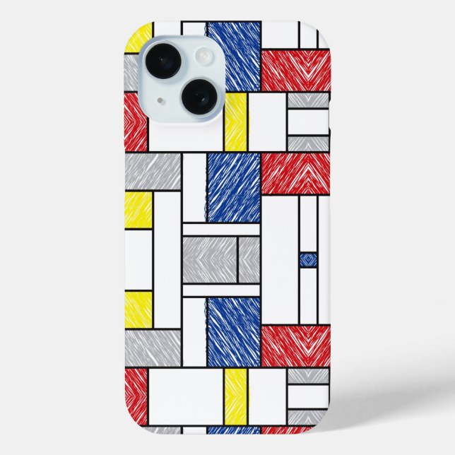 Mondrian Scribbles Minimalist De Stijl Modern Art Case-Mate iPhone Case (Back)