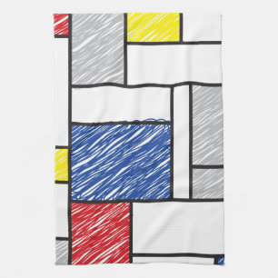 Mondrian Scribbles Minimalist De Stijl Modern Art Kitchen Towel