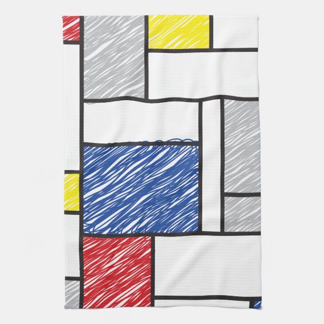 Mondrian Scribbles Minimalist De Stijl Modern Art Kitchen Towel (Vertical)
