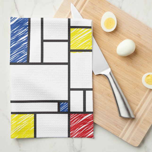 Mondrian Scribbles Minimalist De Stijl Modern Art Kitchen Towel (Quarter Fold)