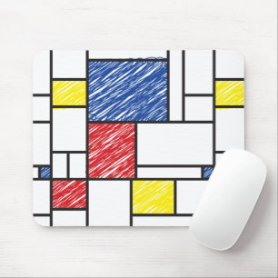 Mondrian Scribbles Minimalist De Stijl Modern Art Mouse Pad