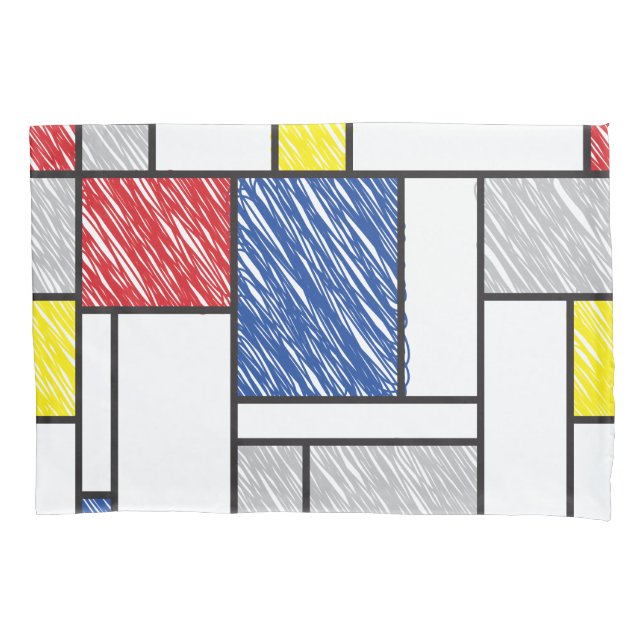 Mondrian Scribbles Minimalist De Stijl Modern Art Pillowcase (Front)