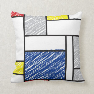 Mondrian Scribbles Minimalist De Stijl Modern Art Throw Pillow