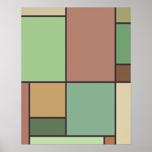 Mondrian Style Abstract Geometric Art Earth Tones Poster