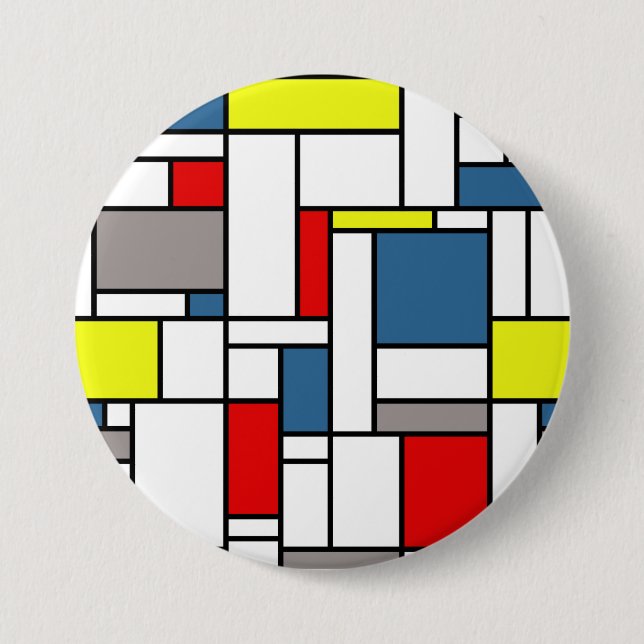 Mondrian style design 3 inch round button (Front)