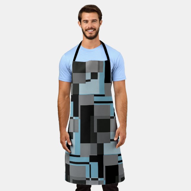 Mondrian Style Grey Blue Abstract Modern Geometric Apron (Worn)