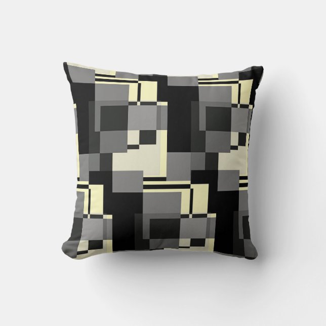 Mondrian Style Grey Yellow Abstract Modern Pattern Throw Pillow (Front)