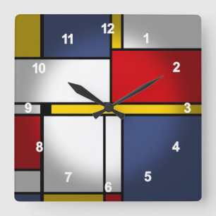 Mondrian Style Modern Abstract Art Design Square Wall Clock