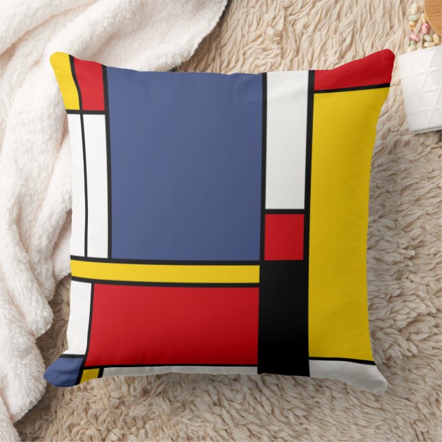 Mondrian Style Modern Abstract Art Design Throw Pillow (Blanket)