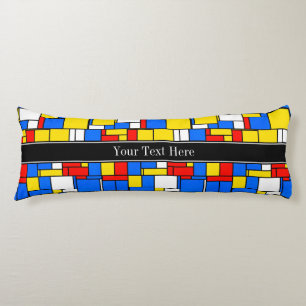 Mondrian Style Red Blue Yellow Black Name Monogram Body Pillow