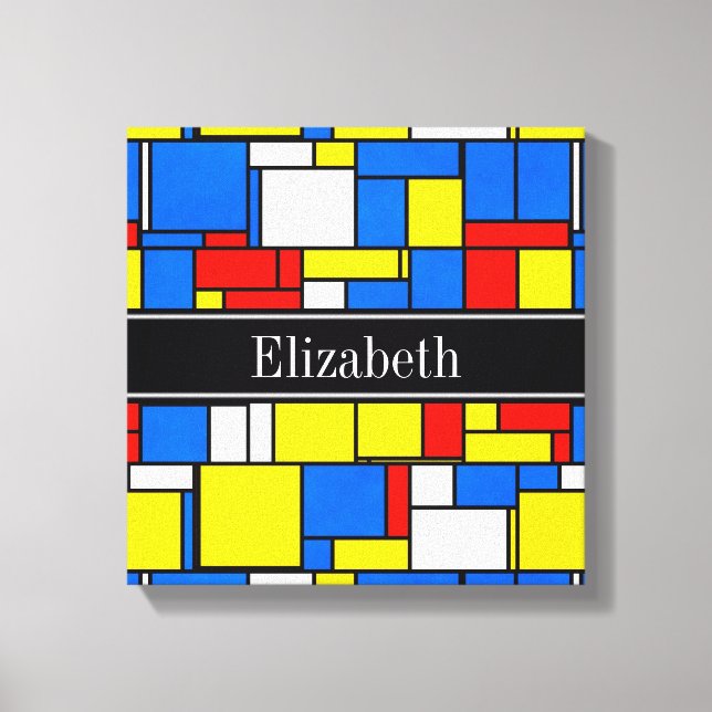Mondrian Style Red Blue Yellow Black Name Monogram Canvas Print (Front)