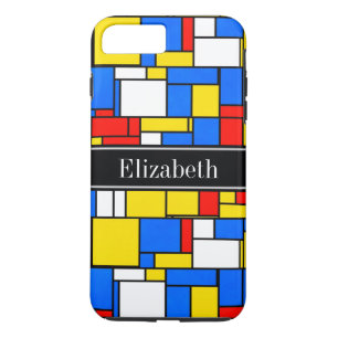 Mondrian Style Red Blue Yellow Black Name Monogram Case-Mate iPhone Case
