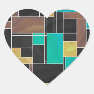 Mondrian Teal Brown Black Print Heart Sticker