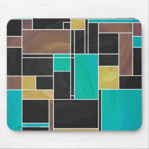 Mondrian Teal Brown Black Print Mouse Pad