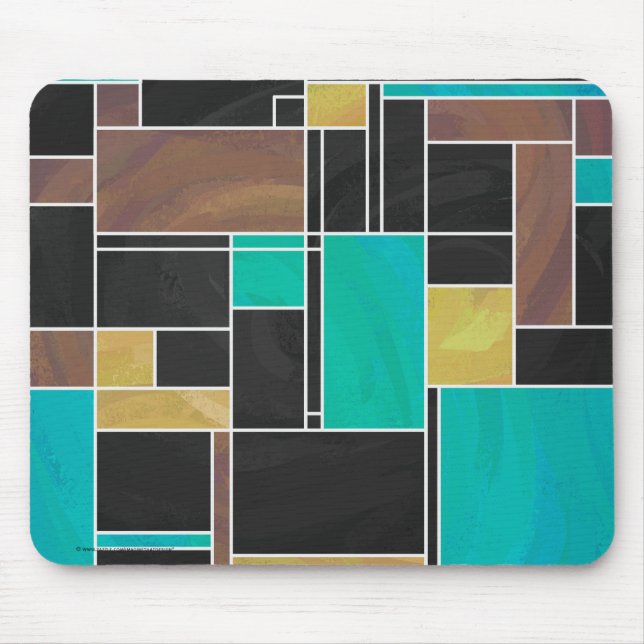 Mondrian Teal Brown Black Print Mouse Pad (Front)