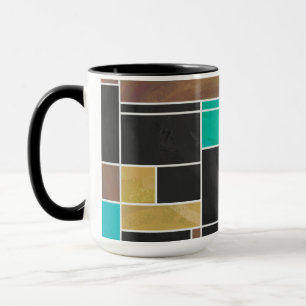 Mondrian Teal Brown Black Print Mug