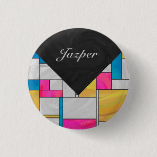 Mondrian Yellow Pink Blue Print 1 Inch Round Button