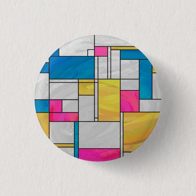 Mondrian Yellow Pink Blue Print 1 Inch Round Button (Front)