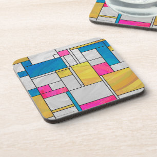 Mondrian Yellow Pink Blue Print Coaster