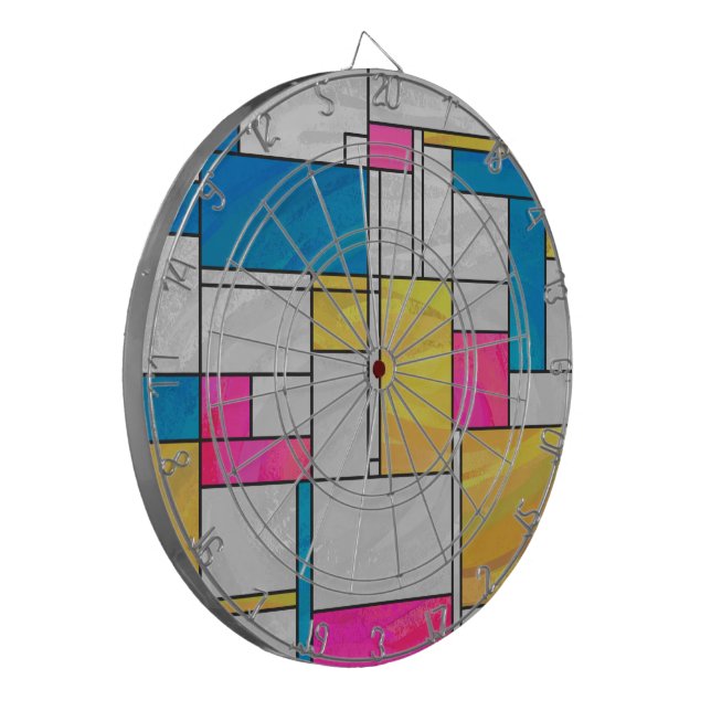 Mondrian Yellow Pink Blue Print Dartboard (Front Left)