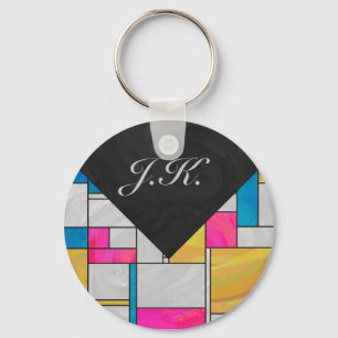 Mondrian Yellow Pink Blue Print Keychain