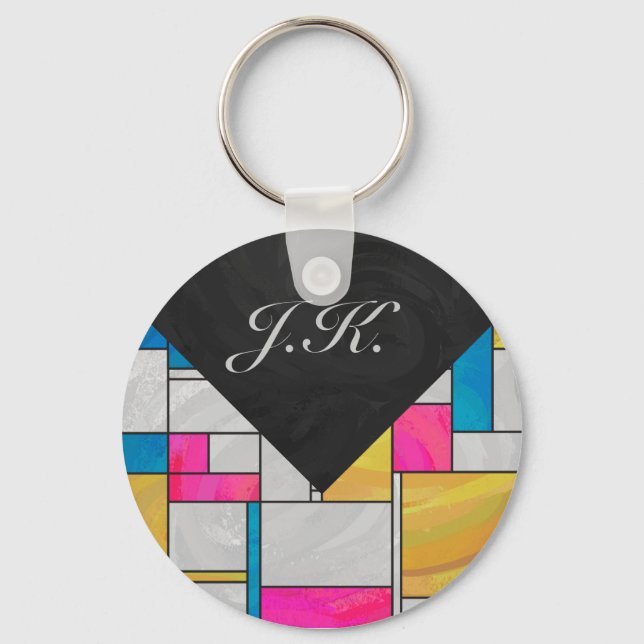 Mondrian Yellow Pink Blue Print Keychain (Front)