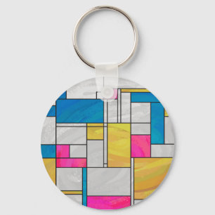 Mondrian Yellow Pink Blue Print Keychain