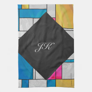 Mondrian Yellow Pink Blue Print Kitchen Towel