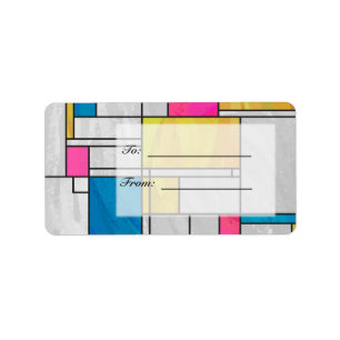 Mondrian Yellow Pink Blue Print Label