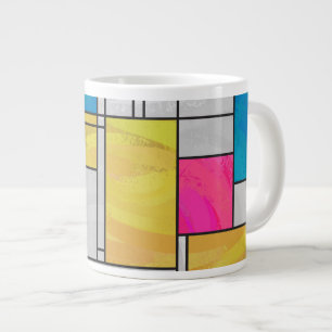 Mondrian Yellow Pink Blue Print Large Coffee Mug