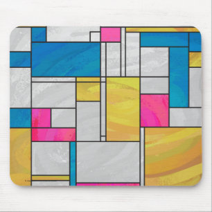 Mondrian Yellow Pink Blue Print Mouse Pad