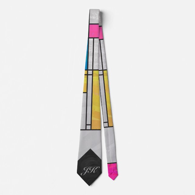 Mondrian Yellow Pink Blue Print Tie (Front)