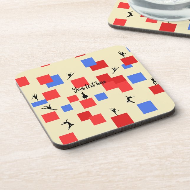 Mondrian's Dancing Cubes Blue Red Light Background Coaster (Left Side)
