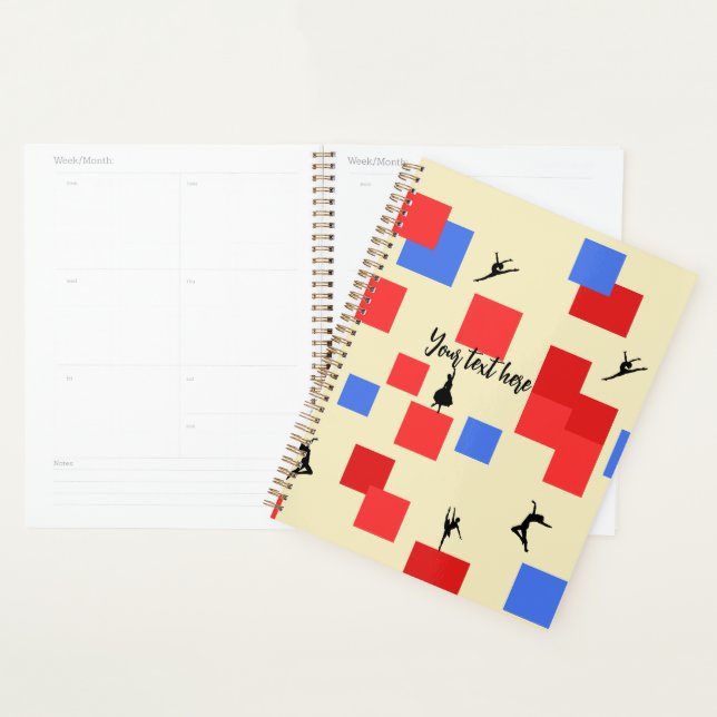 Mondrian's Dancing Cubes Blue Red Light Background Planner (Display)