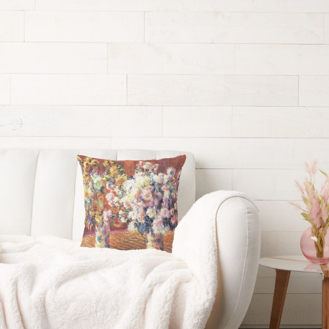Mone - Two Vases with Chrysanthemums Throw Pillow (Couch)