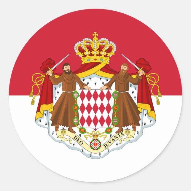 Monégasque Flag & Coat of Arms, Flag of Monaco Classic Round Sticker (Front)