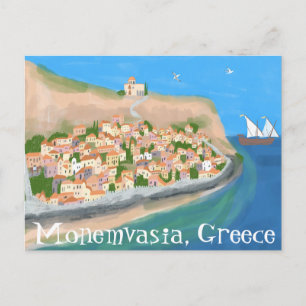 MONEMVASIA GREECE Island Art Travel  Postcard