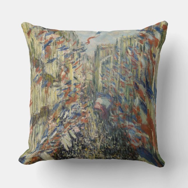 Monet 1878 The Rue Montorgueil in Paris Throw Pillow (Front)