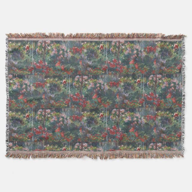 Monet 1887 Vintage Peony Garden Throw Blanket (Front)