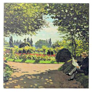 Monet - Adolphe Monet Reading in the Garden Tile
