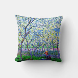 Monet - An Orchard in Spring Throw Pillow
