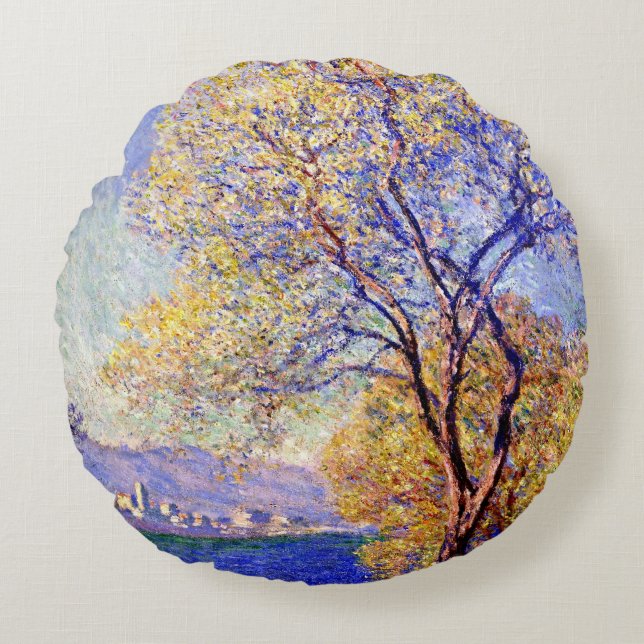 Monet - Antibes Seen from the Salis Gardens,  Round Pillow (Front)