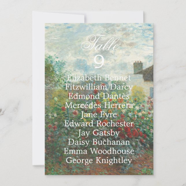 Monet Art Floral Wedding Table Number Seating Card (Front)