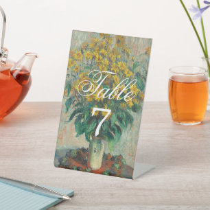 Monet Art Paintings Floral Wedding Table Number Pedestal Sign