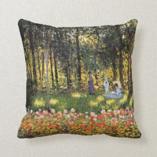 Monet - Artist's Family in the Garden Throw Pillow