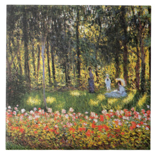 Monet - Artist's Family in the Garden Tile