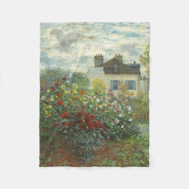 Monet Artists Garden in Argenteuil Painting Fleece Blanket (Front)