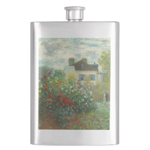 Monet Artists Garden in Argenteuil Painting Hip Flask